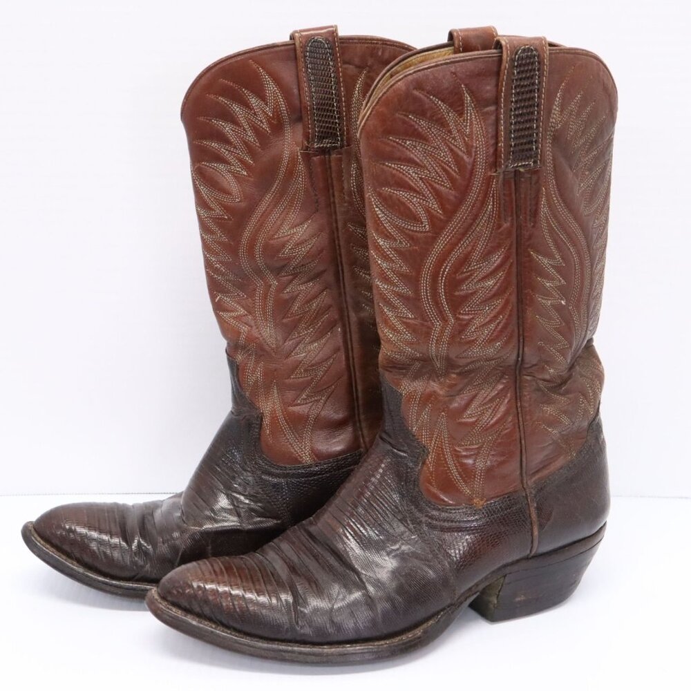 Dan Post Western Boots Cowboy Shoes Mens Size 9 D Brown Genuine Lizard Pull On